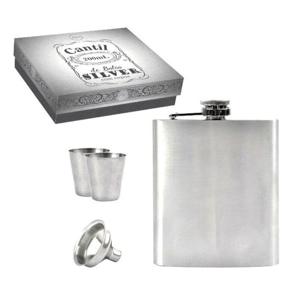 Kit Cantil 200M Inox 2 Copos 1 Funil Porta Bebida De Bolso