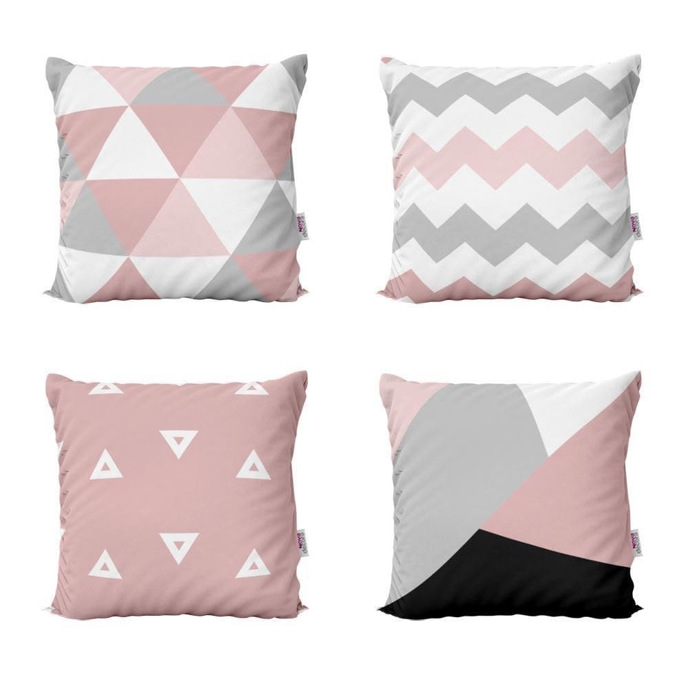 Almofadas Decorativas Rosa E Cinza Geométricas P/ Sofá 40X40