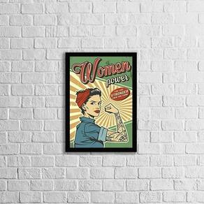Quadro Retrô Woman Power 33X24Cm - Com Vidro Moldura Preta