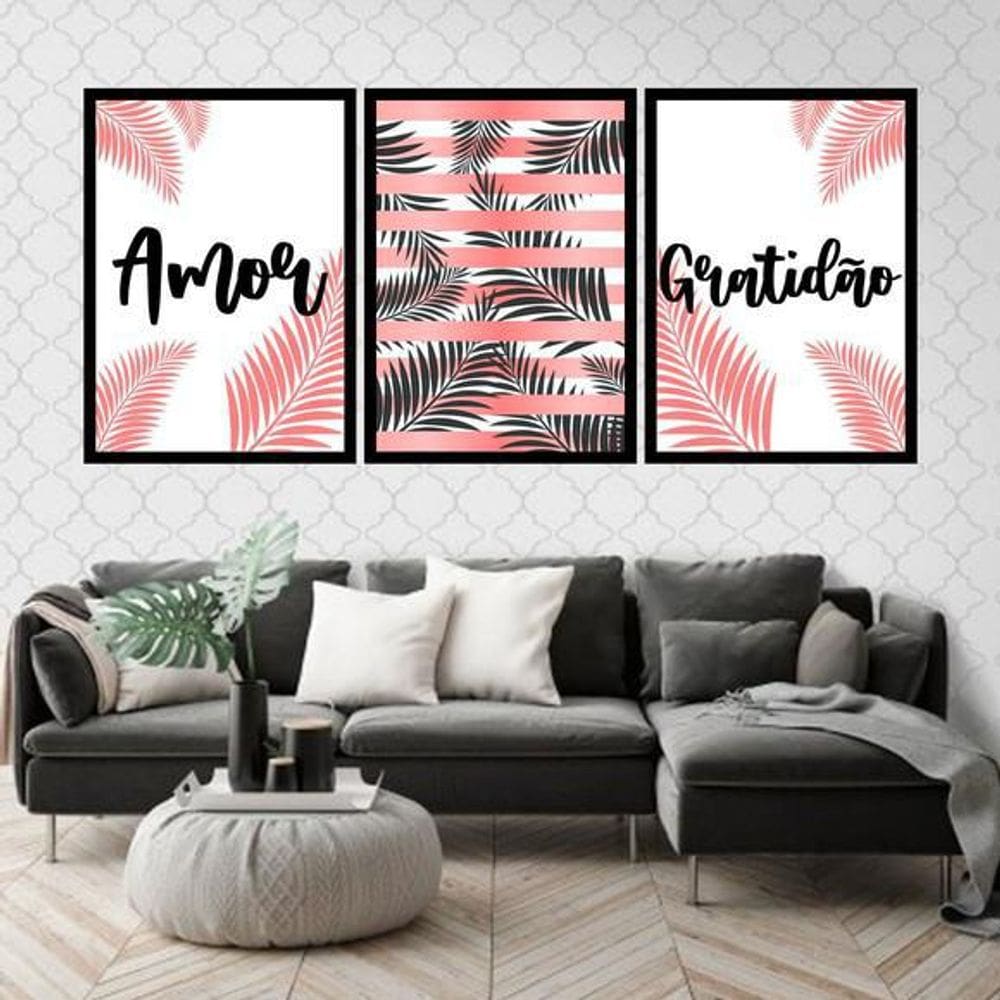 Kit 3 Quadros Amor E Gratidão 24X18Cm