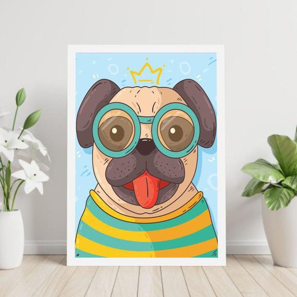 Quadro Decorativo Pug De Óculos 45X34Cm