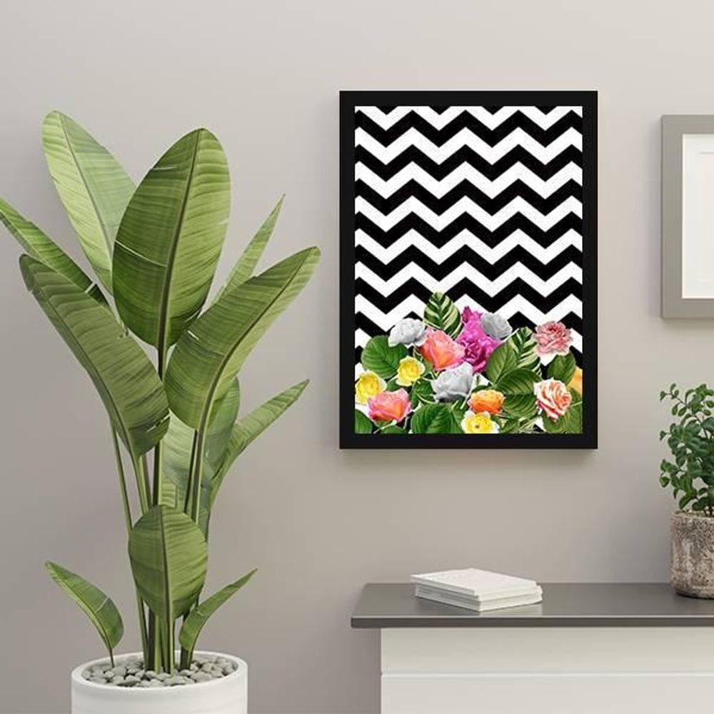 Quadro Flores Chevron 24X18Cm - Com Vidro