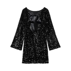 Minivestido HOCANDY Sparkly Sparkly Sequin, manga comprida, sem encosto, preto