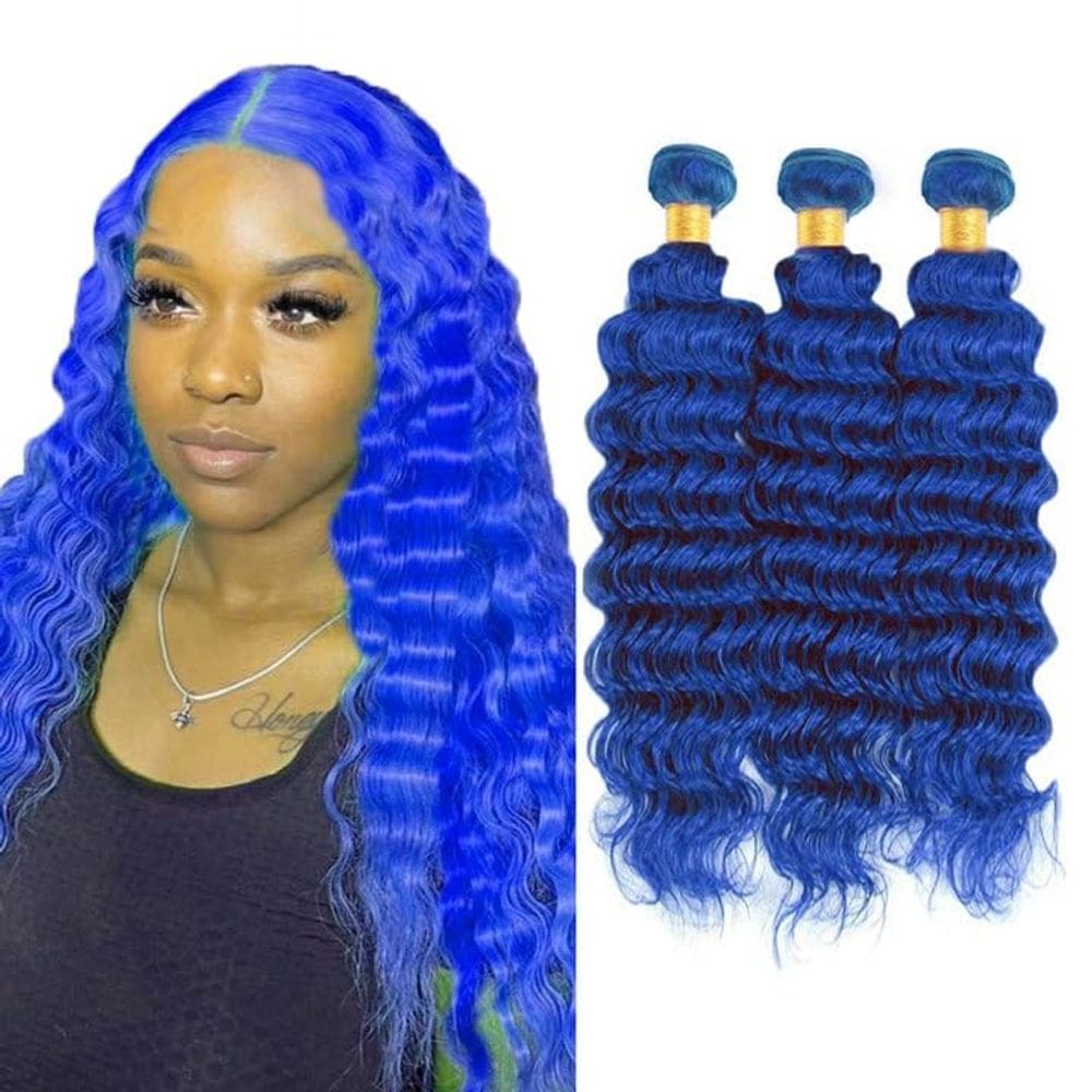Pacotes de cabelo CnumGunm Pure Color Blue Deep Wave 16-20 polegadas