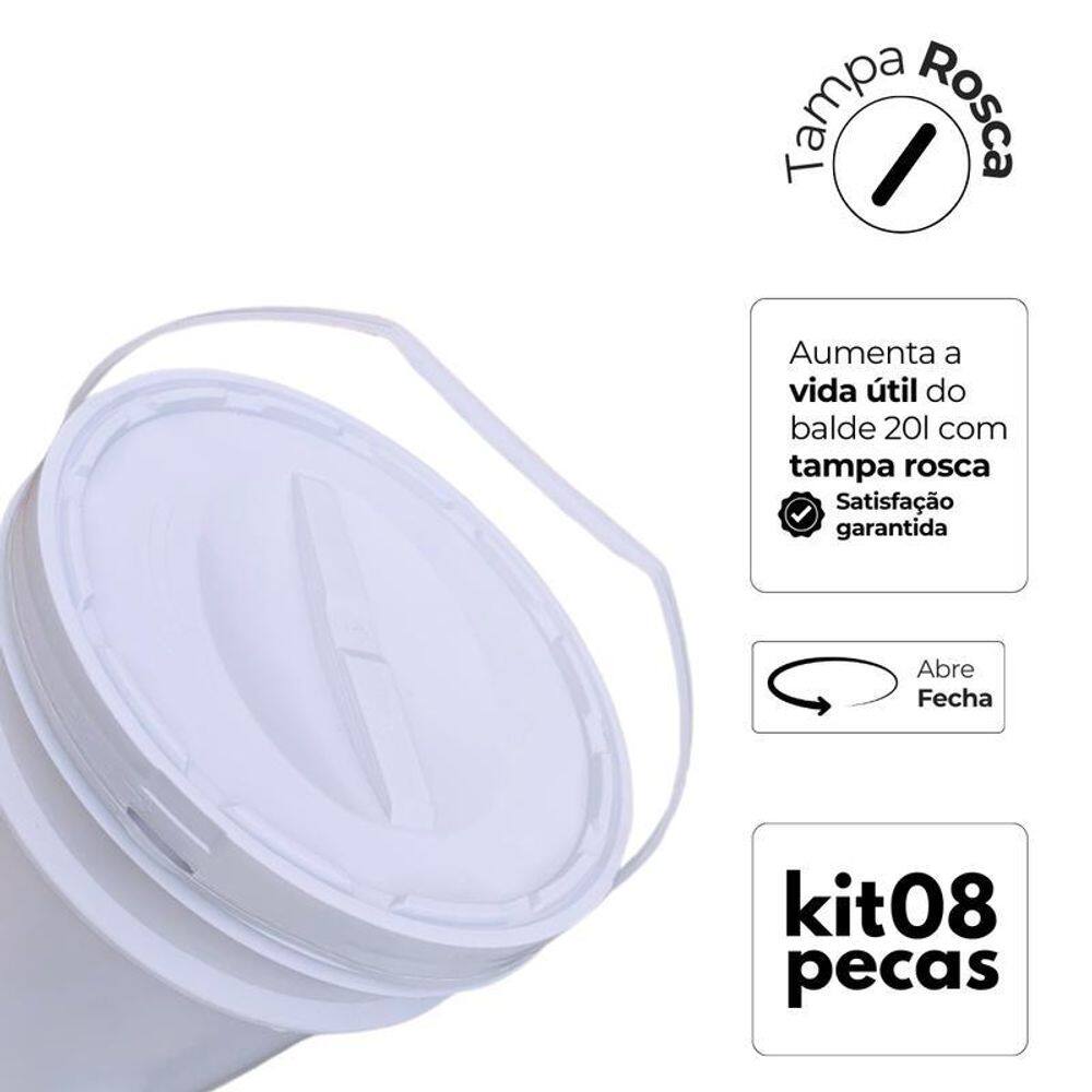 Balde Para Guardar Brinquedos 20L E Tampa Rosca - Kit 8 Pçs