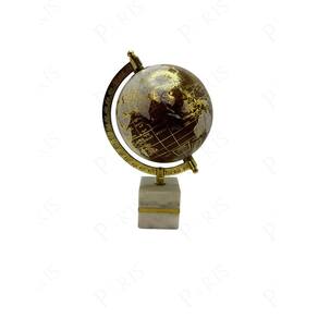 Globo Terrestre Decorativo em Metal e Mámore Dourado 24cm 15571-PL