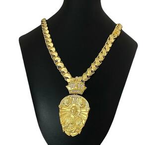 Cordão Friso S 13Mm + Pingente Jesus Leão - Banhado A Ouro