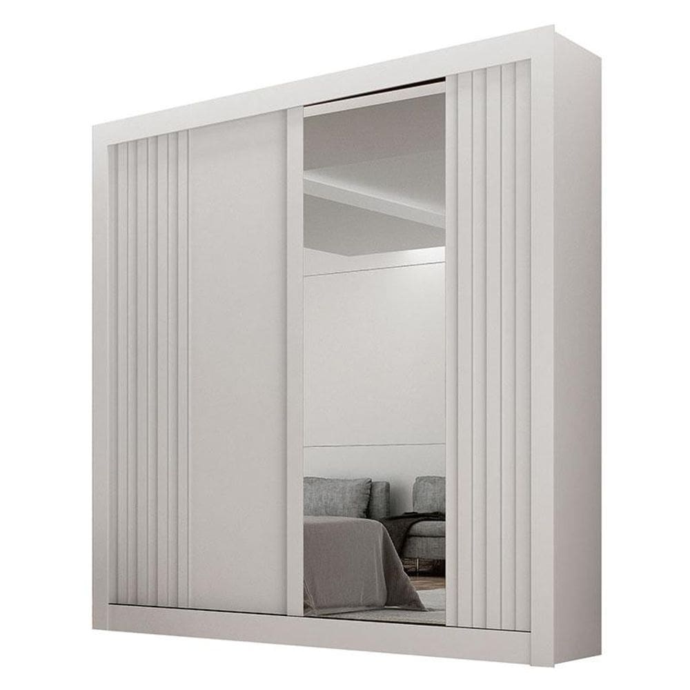 Guarda Roupa Solteiro 2 Portas Milano com Espelho Branco - Leifer Móveis
