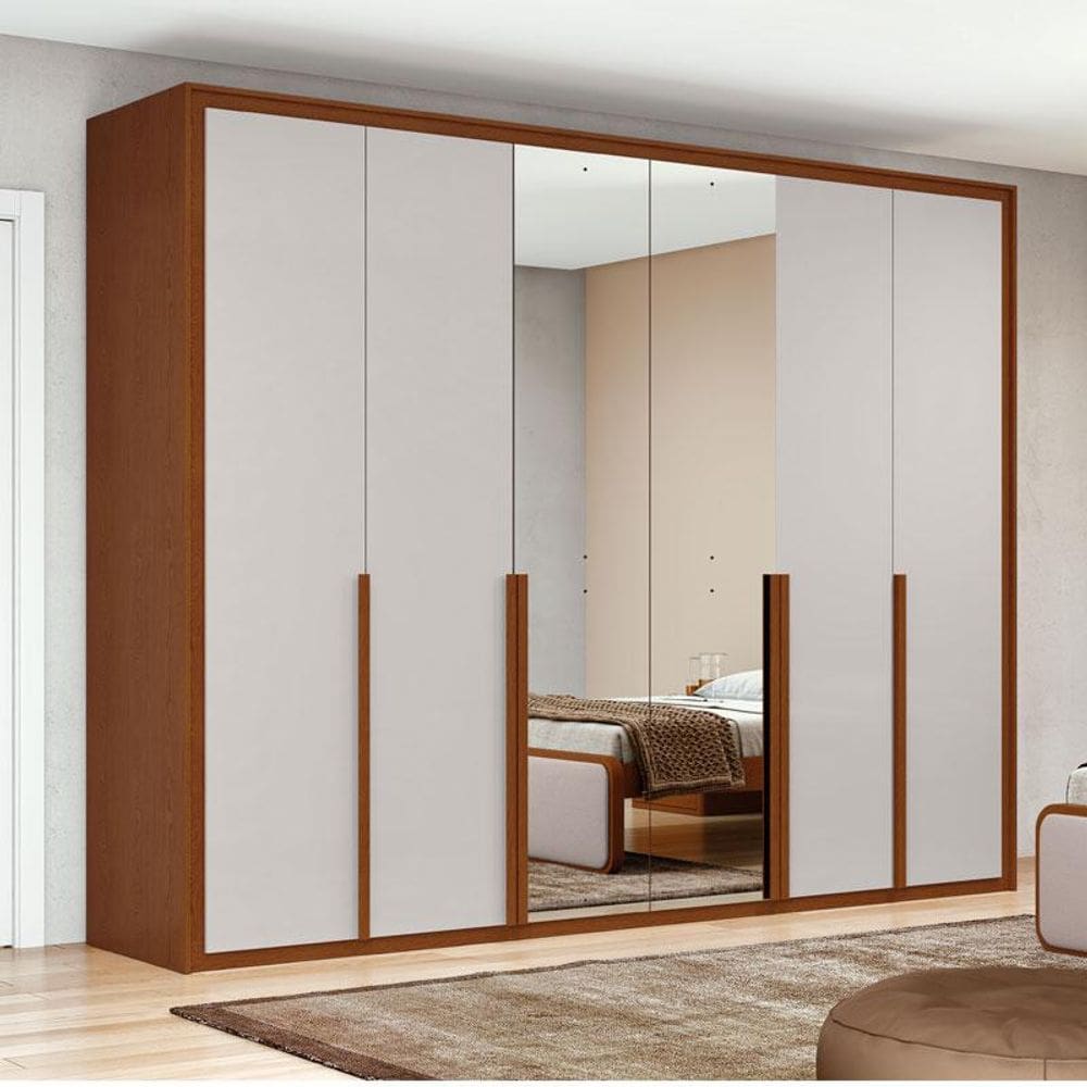 Guarda Roupa Casal Ambiente Imperatore 6 Portas Frassino Off White com Kit Sapateira e Espelho - Lopas