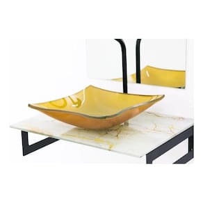 Gabinete De Vidro 50Cm Mármore Branco Dourado Torneira Preta