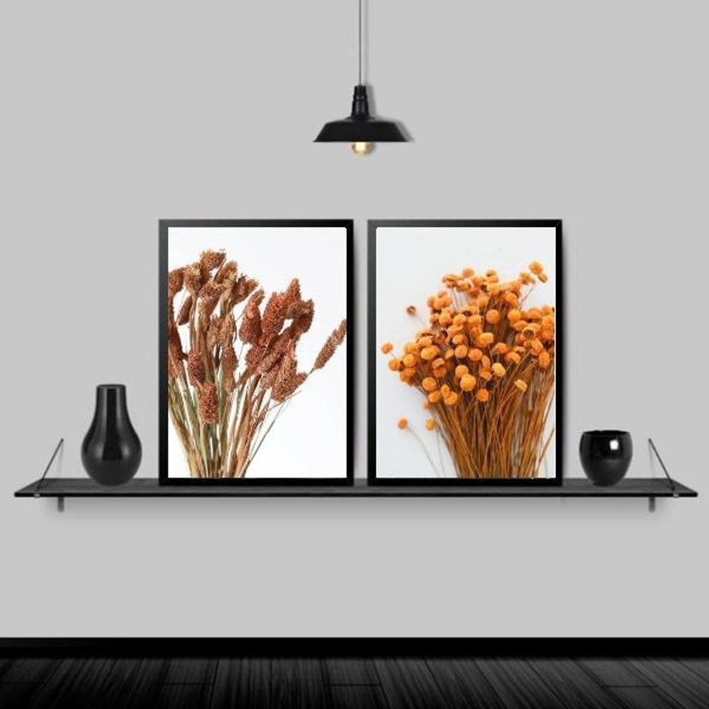 Quadros Folhas Secas 33x24cm - Kit Vidro - Preta