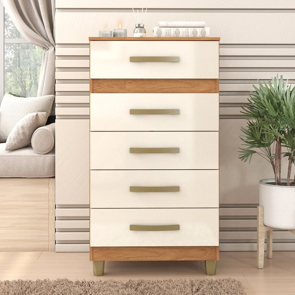 Cômoda Malta 5 Gavetas 99cmx54cmx40cm Cinamomo/Off White