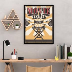 Quadro Decorativo Movie Festival Retrô Moldura Preta 24X18Cm