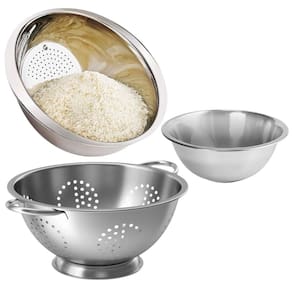 Kit Escorredores Multiuso Aço Inox Lavador de Arroz, Macarrão e Bowl - Lehavi