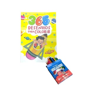 Kit Livro Para Colorir 365 Desenhos + 12 Mini Lápis De Cor