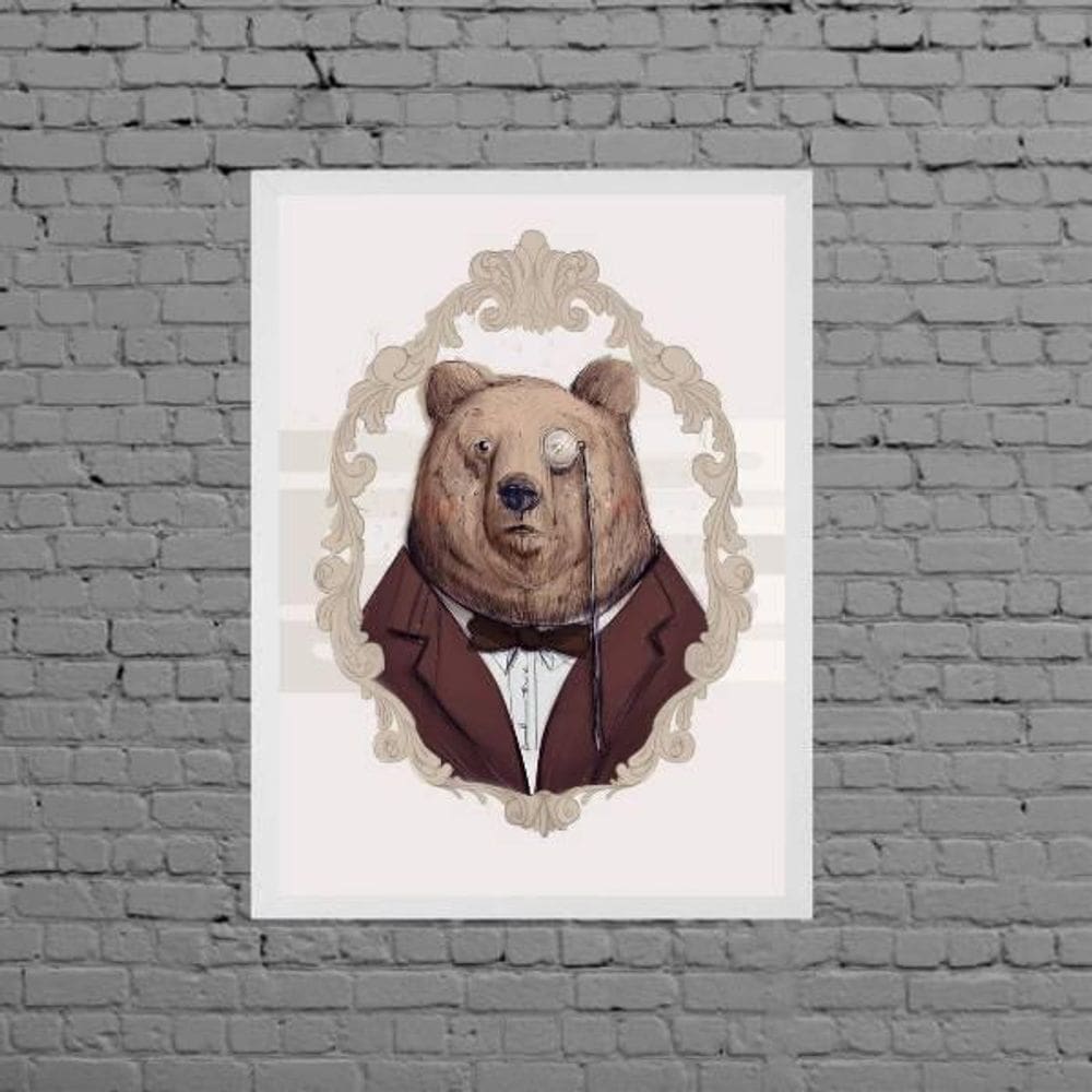 Quadro Vintage Senhor Urso 33X24Cm - Com Vidro