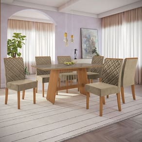 Mesa de Jantar 6 Lugares Elise com Vidro Freijo/Bronze/Bege - Kappesberg Jantar