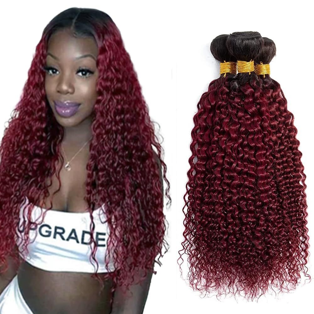 Pacotes de cabelo Nuailisex 1B99j Burgundy Kinky Curly 55-65cm