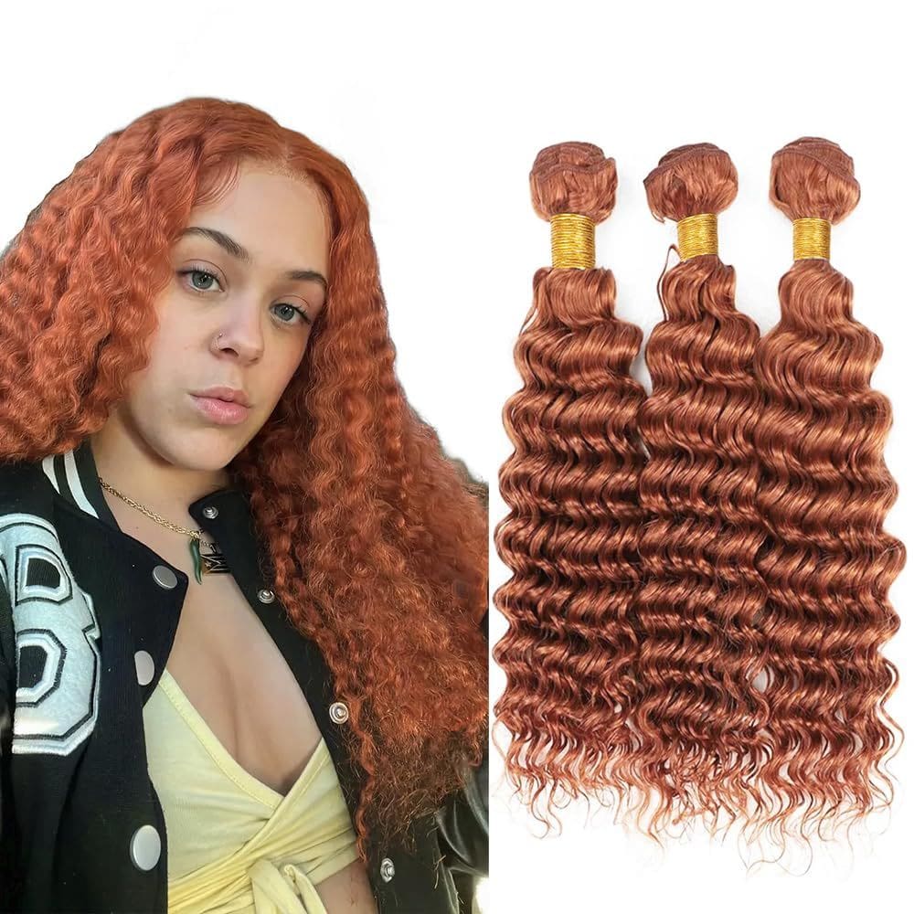 Pacotes de cabelo Yuksoocosh Color 350 Ginger Deep Curly 3x60cm