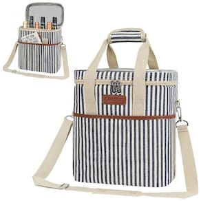 Bolsa Térmica Para Transporte de Vinhos OPUX até 6 Garrafas, Branco Listrado