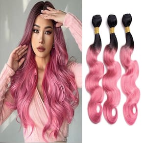 Extensões de cabelo Yuksoocosh Body Wave 1B/Pink 50 55 60cm
