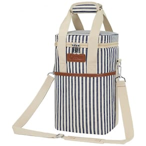 Bolsa Térmica Para Transporte de Vinhos OPUX até 4 Garrafas, Branco Listrado