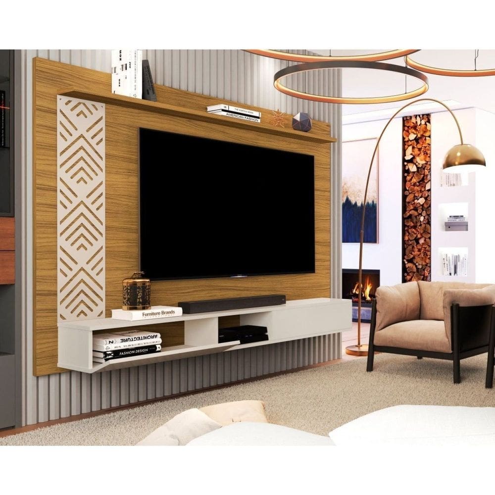 Painel para Tv até 60 Polegadas 1 Prateleira 1 Nicho 1 Porta Roma Marrom/Off White