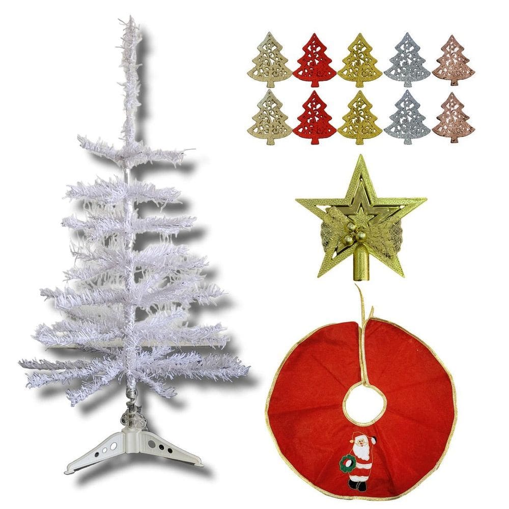 Kit Árvore Natal Branca Ponteira Tapete Base E Acessórios