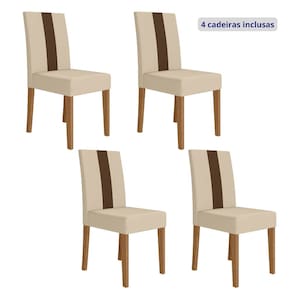 Conjunto 4 Cadeiras Estofadas 96cm X 44cm Carvalho/Marfim
