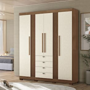 Guarda-roupa 4 Portas 4 Gavetas com Pés Mdp Aurora Jatobá/ Areia