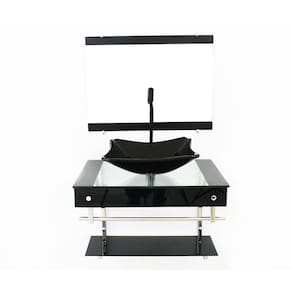 Gabinete De Vidro 60Cm Com Cuba Retangular Chanfrada - Preto
