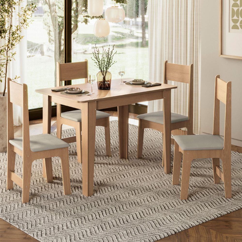 Conjunto Sala de Jantar Mesa Nicoli Retangular 76x109x68cm com 4 Cadeiras Delta Mel