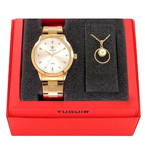 Kit Relógio Feminino Tuguir Analógico Tg147 - Dourado Com