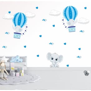 Adesivo De Parede Infantil Elefante Balões Azul