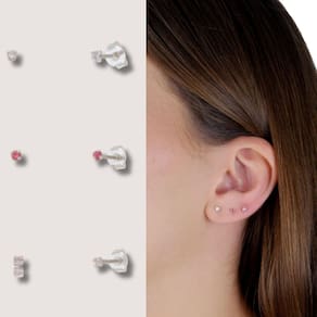 Trio de brincos zircônia 2mm - Rosa/Cereja/Cristal- Prata 925