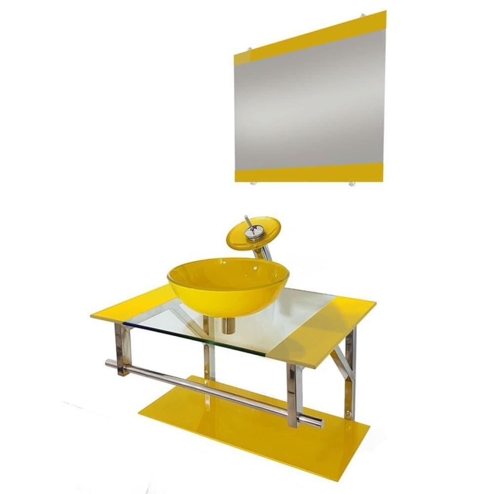 Gabinete De Vidro 60Cm Iq Inox Com Cuba Redonda - Amarelo