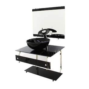 Gabinete De Vidro 60Cm It Inox Cuba Redonda Mármore Preto