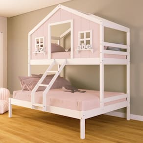 Beliche Casal/ Solteiro Casinha dos Sonhos Madeira Maciça Rosa/ Branco Housin