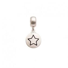 Berloque Prata Envelhecido Redondo Liso Estrela 11Mm Resina