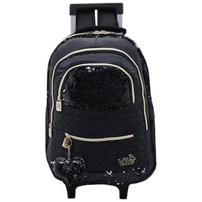 Mochila De Rodinhas Preta Viking Escolar Feminina Com Paete
