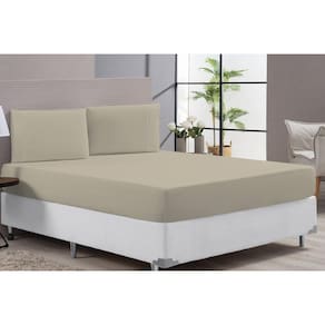 Lençol Cama Casal Queen Hotel Clinica 400 Fios Cáqui 3P