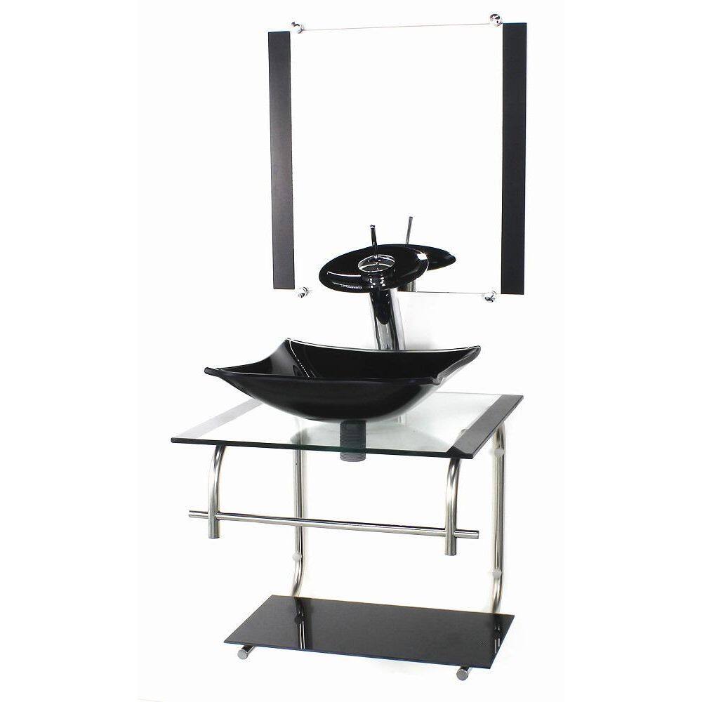 Gabinete 40Cm De Vidro Inox Cuba Quadrada Preto