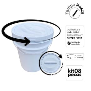 Balde Plástico 20 L Tampa Rosca Para Tinta - Kit 8 Pçs