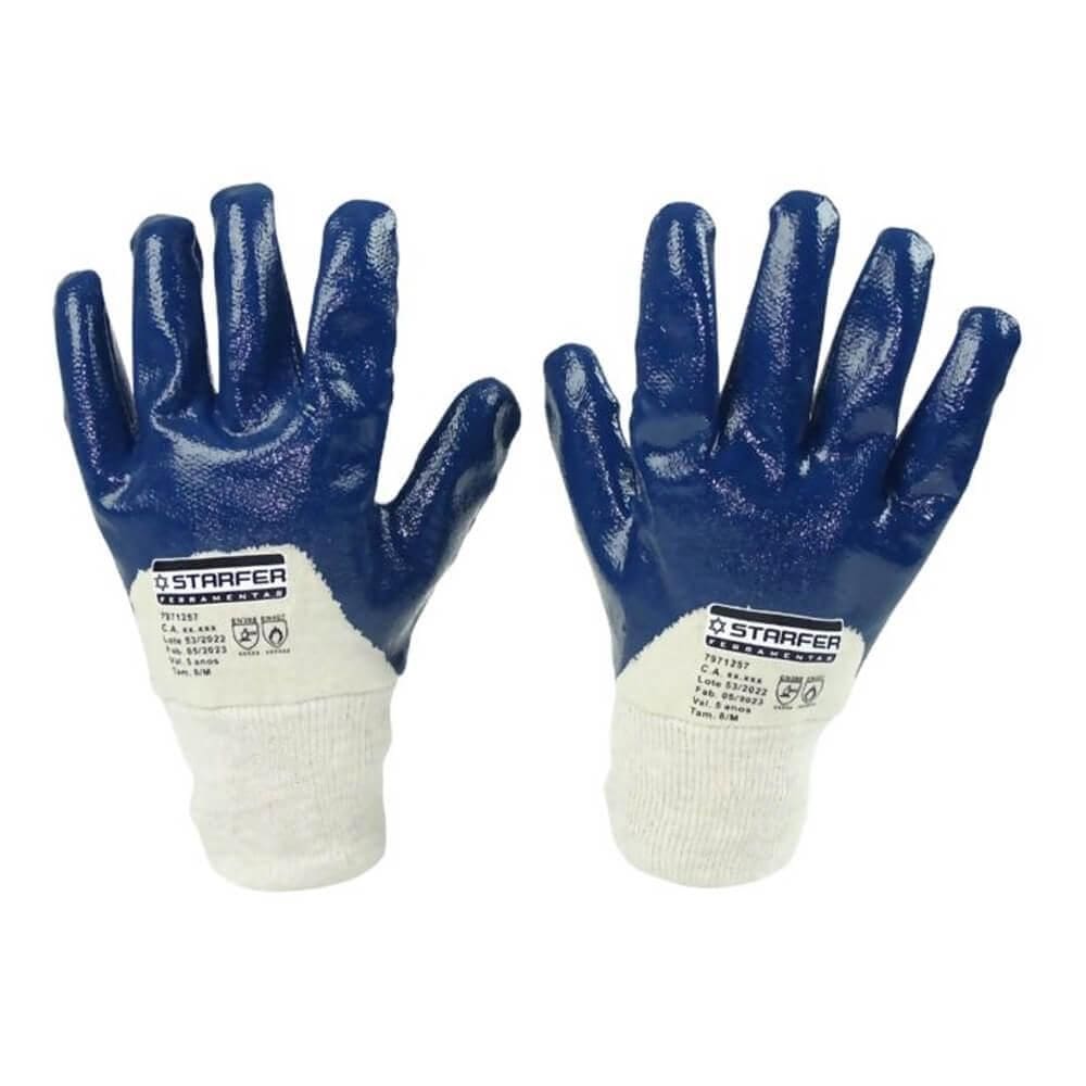 Luva Em Malha Tricotada Revestida Nitrílico Parcial Azul Xg