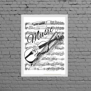 Quadro Decorativo Music Violino 33X24Cm - Com Vidro