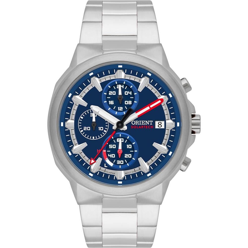 Relógio Orient Masculino Ref: Mbssc282 D1sx Solar Cronógrafo Prateado