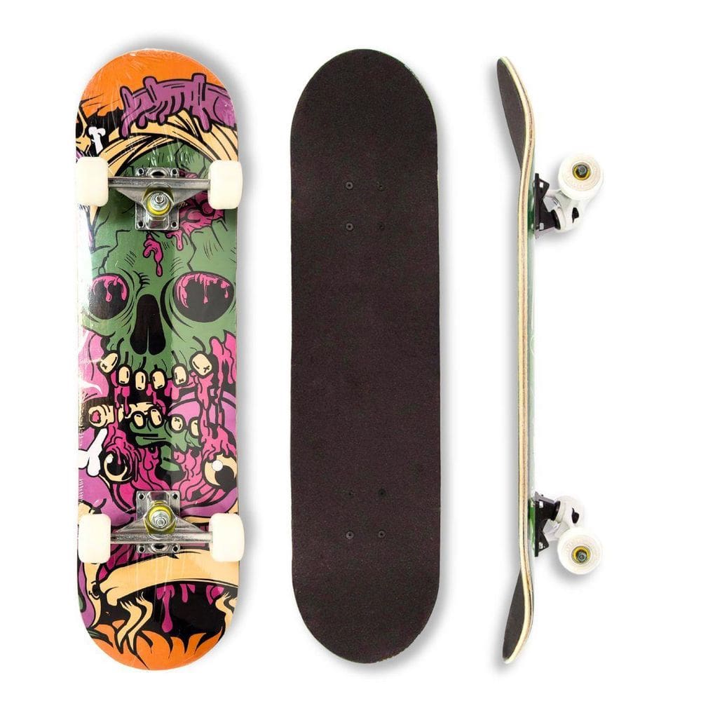Skate Montado Profissional Shape Caveira Com Trucks E Rodas