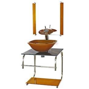 Gabinete 40Cm De Vidro Inox Cuba Quadrada Cqp Marmore Preto