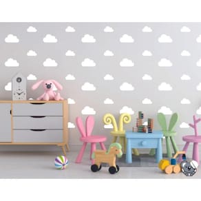 Adesivo De Parede Quarto De Bebês Nuvens Brancas Miniaturas