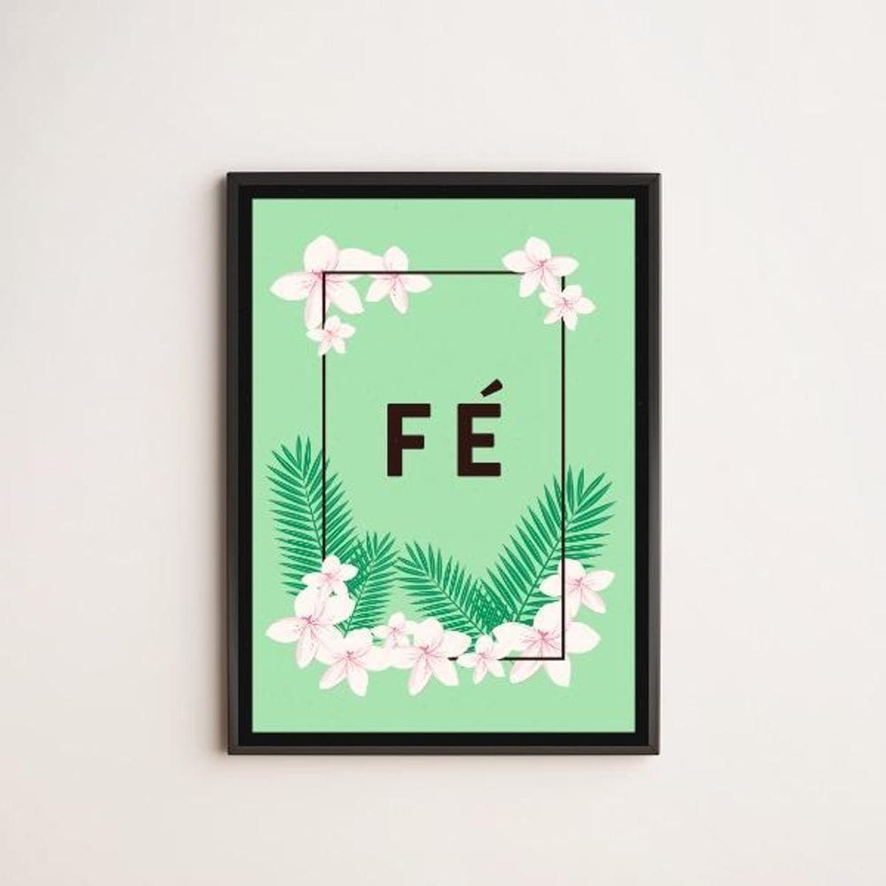 Quadro Decorativo Fé Tropical 33x24cm - Madeira Branca